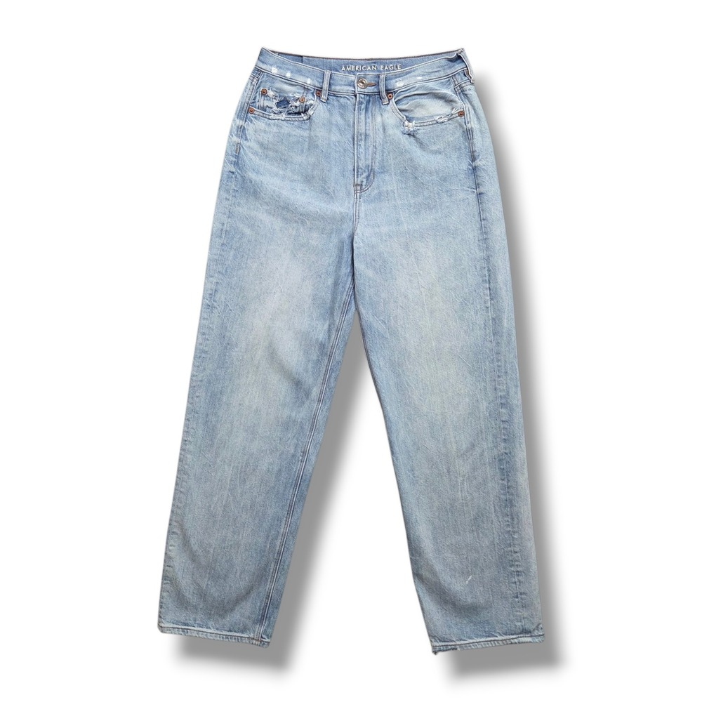 American Eagle Baggy Jeans Womens‎ 8 Short Distressed High Rise Light Wash